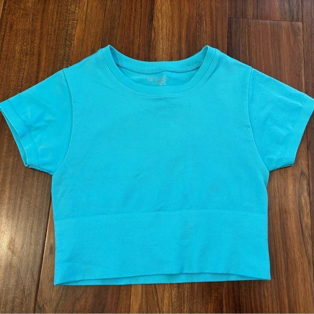 Offline by Aerie Sidewalk Seamless Cropped Short Sleeve Athletic Top Light Blue